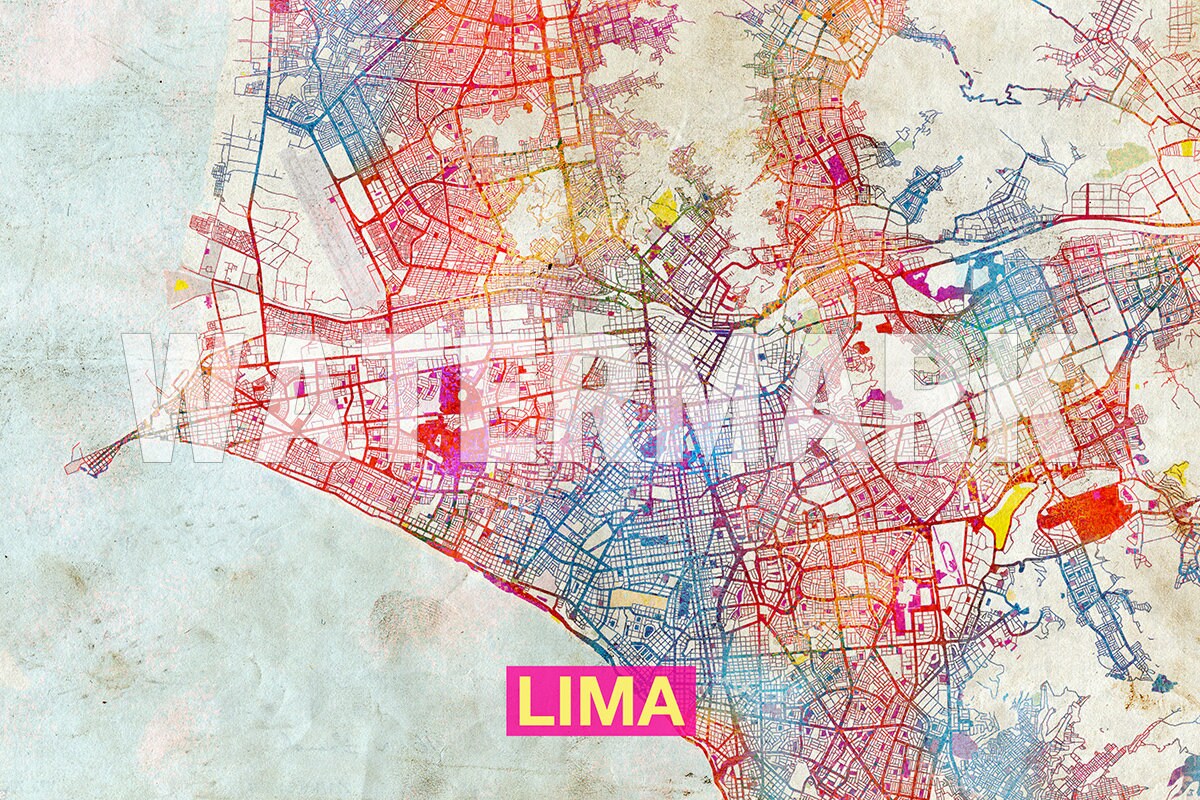 Lima City Map Original Art Print City Street Map of Lima ...