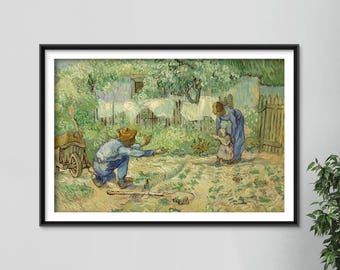 Vincent Van Gogh - First Steps After Millet (1890) - Classic Painting Photo Poster Print Art Gift Wall Home Decor - Baby Family Garden