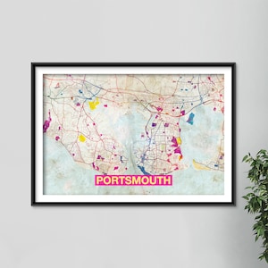 Portsmouth Map - Original Art Print - City Street Map of Portsmouth, England - Poster Watercolor Illustration Wall Art Home Decor Gift