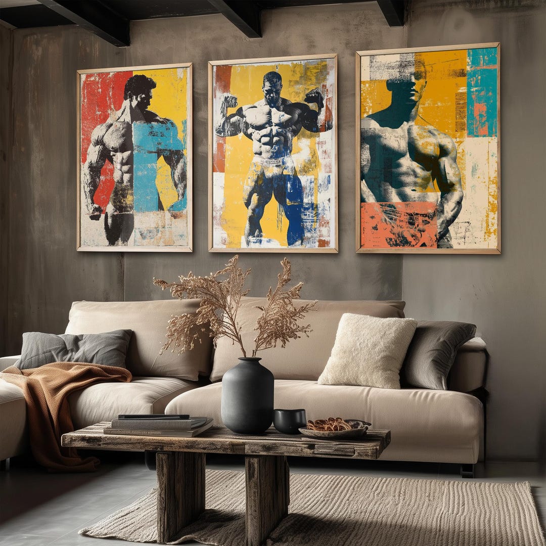 Set of Three Vintage Bodybuilding Posters - Bodybuilder Collage V4 Art ...