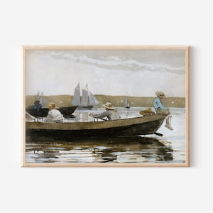 Winslow Homer - Boys in A Dory (1873) - Classic Painting Photo Poster Print Art Gift Wall Home Décor - Ocean Water Waves Watercolour Boat