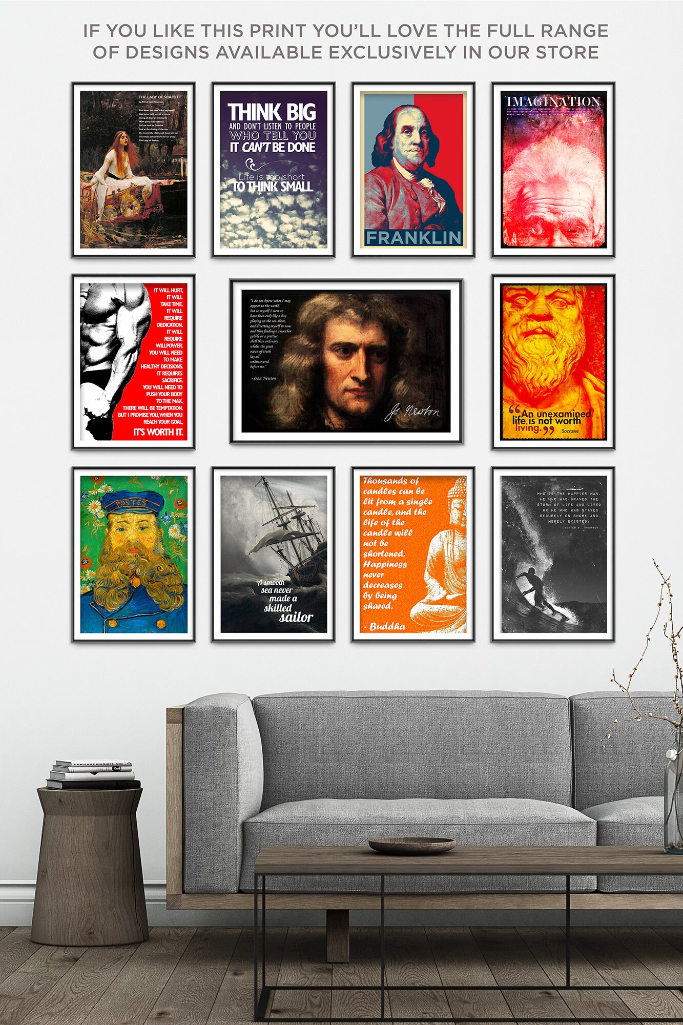 アイザック・ニュートンのオリジナルアートプリント（引用文付き