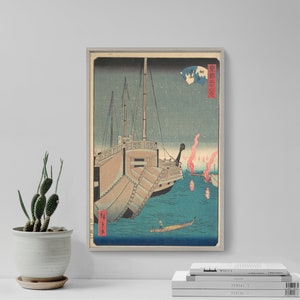 Utagawa Hiroshige - Tsukudo Island at the Mouth of the Sumida River (1862) Painting Poster Print Art Gift Japanese Japan Ukiyo-e Woodcut