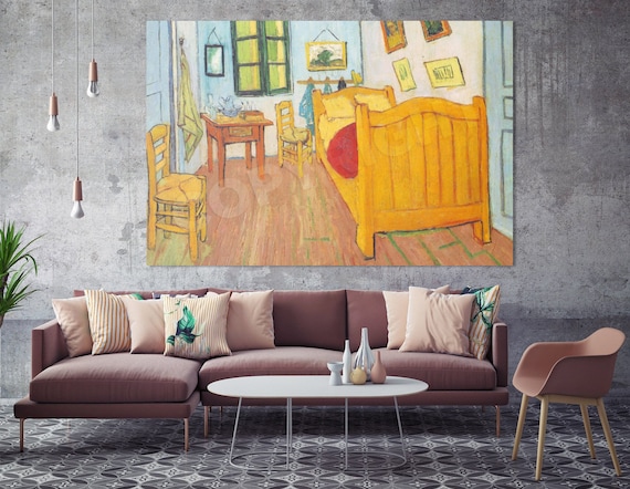 Vincent Van Gogh Bedroom In Arles 1888 Art Print Painting Poster Gift Photo Quote Wall Home Decor Bed Chairs Blue Wall Interior