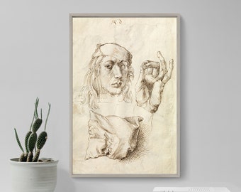 Albrecht Durer - Self Portrait Study of a hand and a Pillow (1493) - Drawing Painting Photo Poster Print Art Gift Wall Home Decor - Dürer