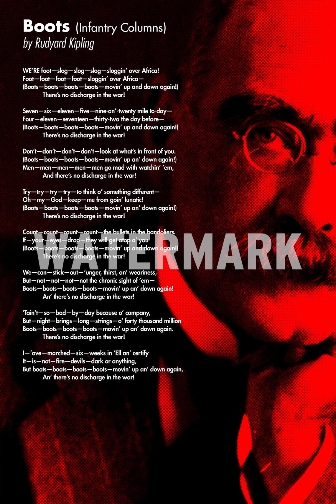 Rudyard Kipling Poem Boots Poster Original Art Print Photo Etsy UK