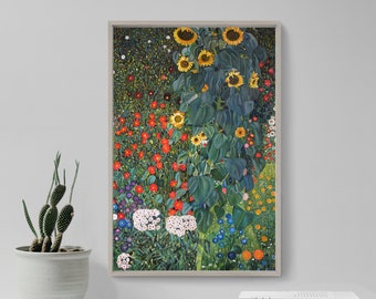 Gustav Klimt - Farm Garden with Sunflowers (1906) - Reproduction of a Classic Painting - Photo Poster Print Art Gift