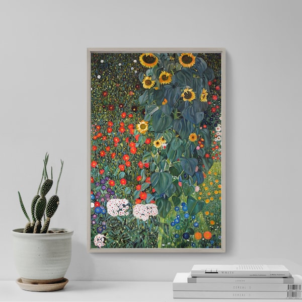Gustav Klimt - Farm Garden with Sunflowers (1906) - Reproduction of a Classic Painting - Photo Poster Print Art Gift