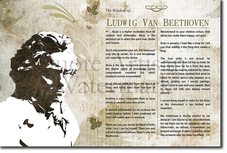 The Wisdom of Ludwig Van Beethoven - Original Art Print Featuring His Greatest Quotes - Beautiful Glossy Photo Poster Gift Composer Music image 3