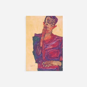 Egon Schiele - Self-Portrait with the Eyelid Pulled Down (1910) - Classic Painting Photo Poster Print Art Gift Wall Home Decor