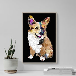 Painting of A Pembroke Welsh Corgi Covered in Colorful Pieces of Paper - Art Print Poster Painting - Giclee Home Wall Décor