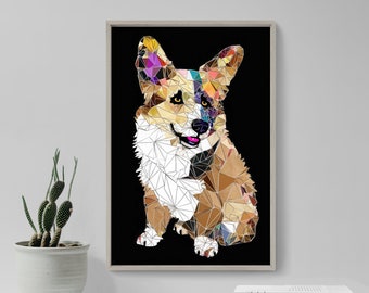 ウェルシュ・コーギー犬の色鉛筆画プリント：2サイズ、アーティストの