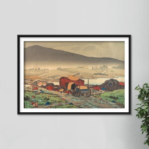 橋口五葉 - 耶馬渓の雨（1918年） - 絵画 写真 ポスター プリント アート ギフト 日本 日本の浮世絵 雨の中の馬車