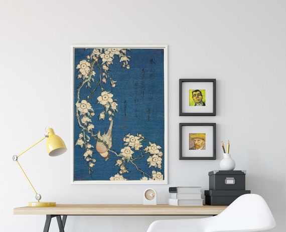 葛飾北斎 - ウソと枝垂れ桜 / 花鳥図 (1834) - 絵画写真ポスター