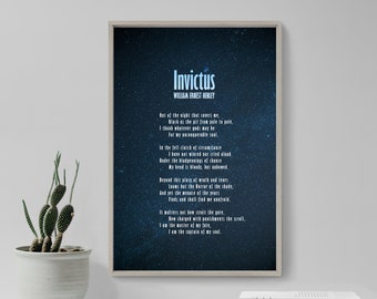 William Ernest Henley Poem - Invictus - Blue Stars - Poster Original Art Print Photo Wall Home Decor - I am the master of my fate