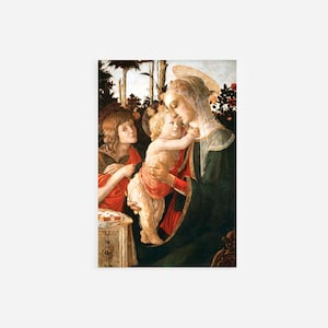 Sandro Botticelli - Madonna and Child with the Young St. John the Baptist (1468) - Reproduction of a Painting - Photo Poster Print Art Gift