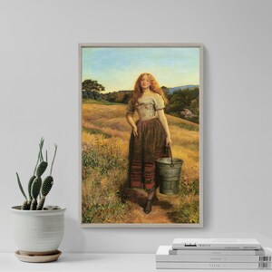 John Everett Millais - The Farmer&#39;s Daughter (1852) - Classic Painting Photo Poster Print Art Gift Wall Home Decor Giclée Beautiful Red Head