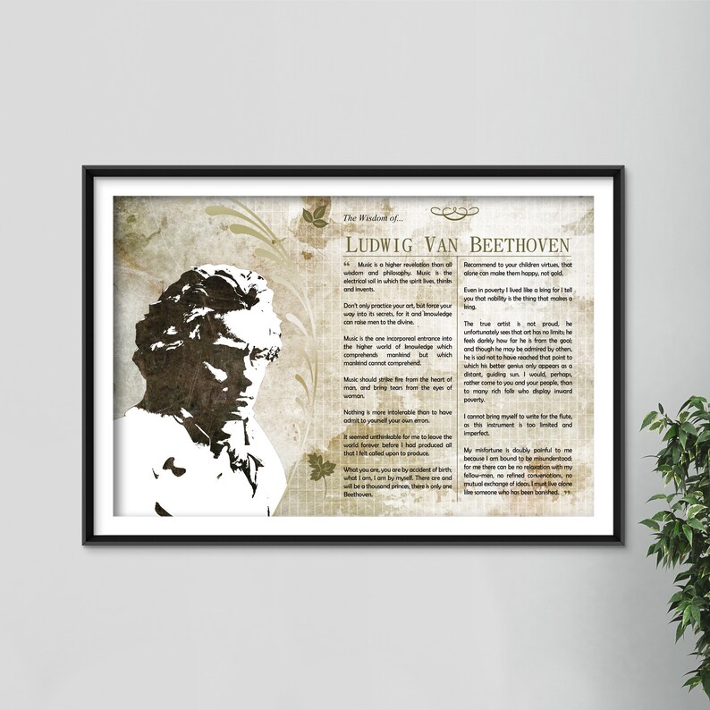 The Wisdom of Ludwig Van Beethoven - Original Art Print Featuring His Greatest Quotes - Beautiful Glossy Photo Poster Gift Composer Music image 1