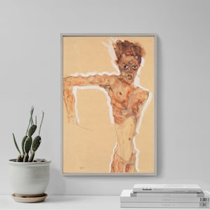 Egon Schiele - Naked Self-Portrait (1911) - Classic Painting Photo Poster Print Art Gift Home Wall Decor