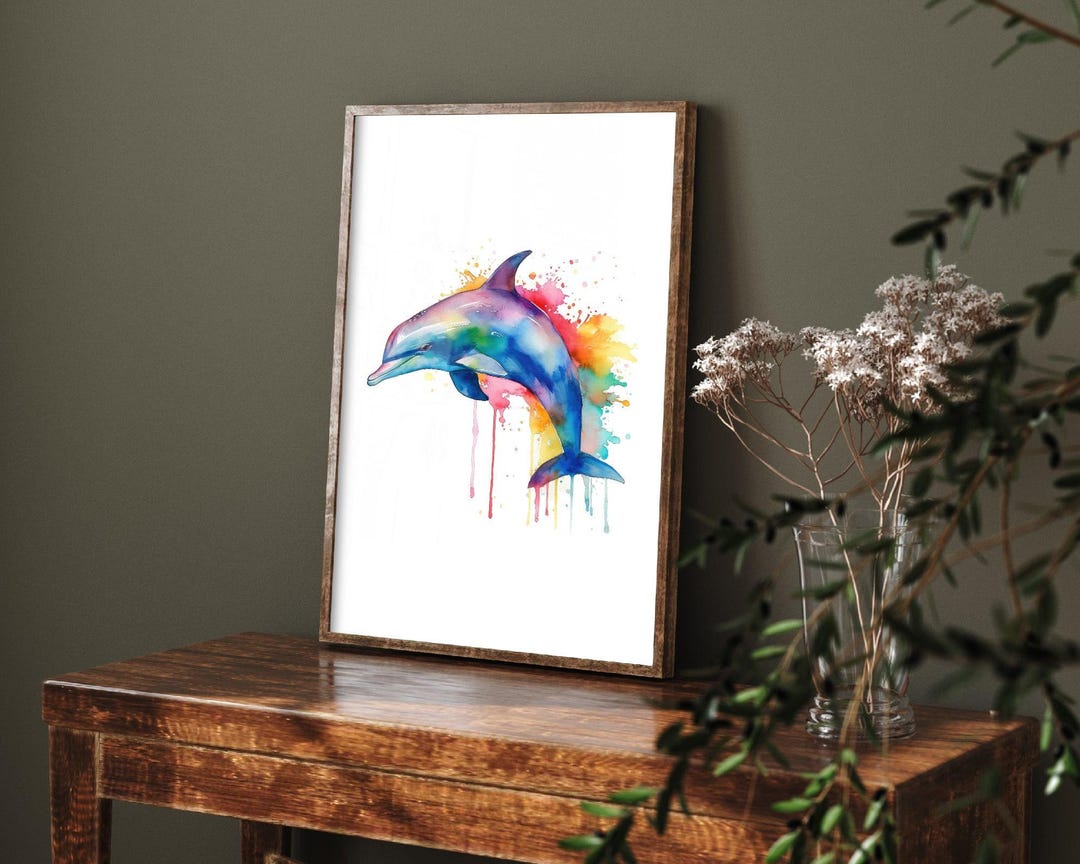 Watercolour Animal Bottlenose Dolphin - Art Print Poster Painting ...