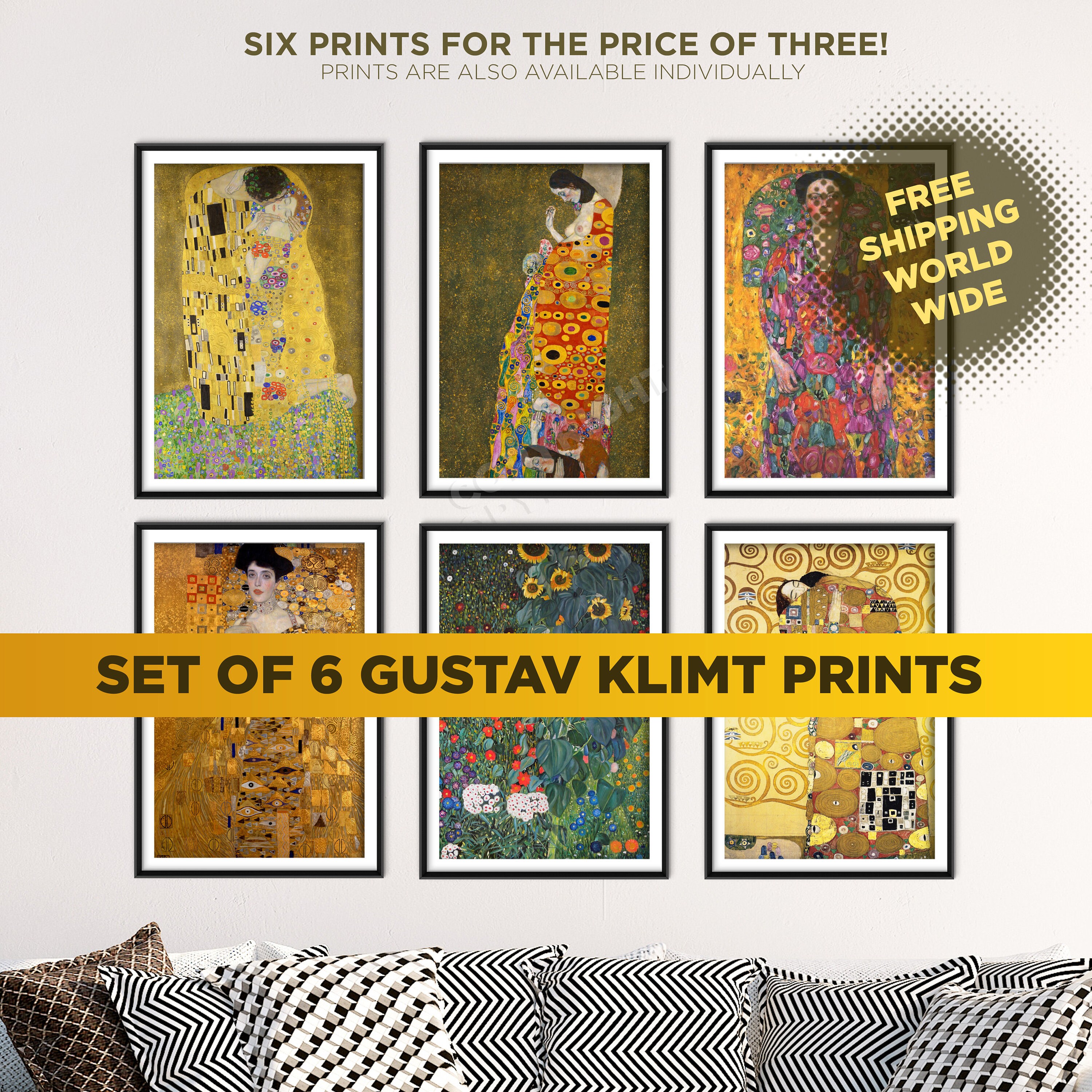 Gustav Klimt Prints Set of 6 - Gallery Wall Set, Gustav