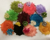10 Plain Colors with Satin Flower and rhinestone in the Middle Shabby Flowers