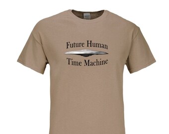 Brown T-Shirt: Sizes Large and Xtra Large - Future Human Time Machine Design - Could 'Aliens' Be Future Humans Coming Back Through Time