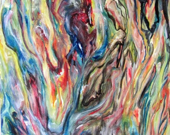 Small Acrylic on Canvas, Original Acrylic Painting, 8 x 10, Abstract Artwork, "Spring Shower"