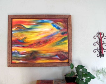 Abstract Original Painting28x22 Acrylic on Canvas, Colorful Artwork, Cool Original Art, "Angry 4-Dimensional Goats Control The Universe"