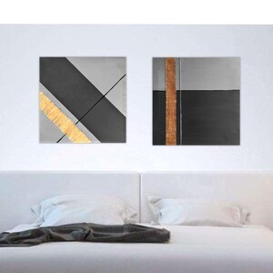 Dittico Geometrico Moderno Astratto Tela Materica Arte Etsy