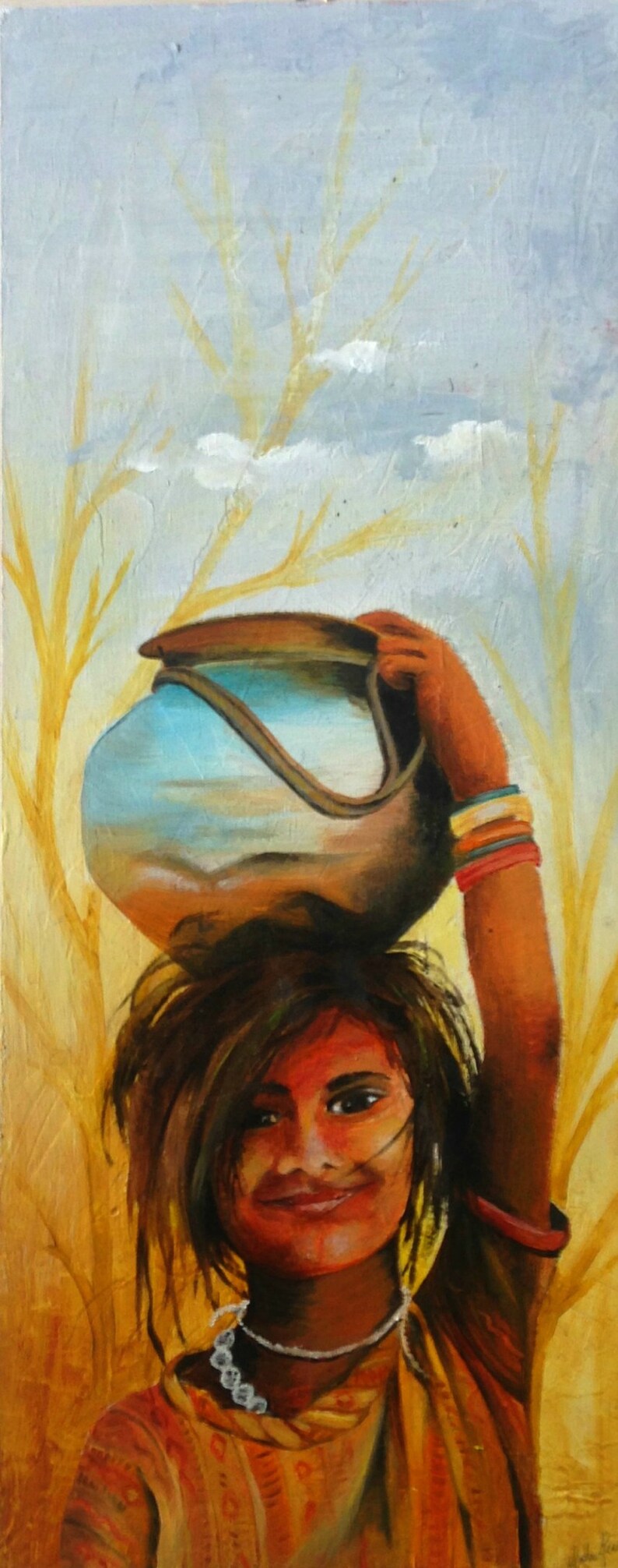 Indian Art Portrait, Female Portrait, Wood Art Painting, Ethnic