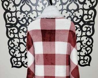 SUPER SHWUG - Red and White Velvet Buffalo Plaid with Sherpa Lining