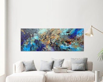 Horizontal abstract painting art modern interior wall decoration original artwork one of a kind artwork canvas ready to hang