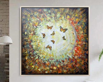 Large painting butterflies colorful original art one of a kind artwork