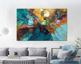 Large abstract original colorful painting art one of a kind artwork canvas ready to hang