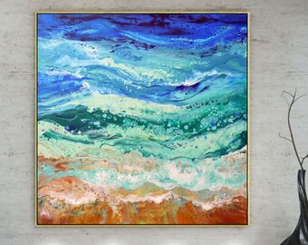 新藤淑子【海がきこえる】1点物。真作。原画。絵画。直筆サイン