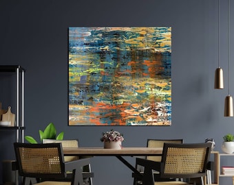オリジナルの幾何学的抽象画、カラフルなモダンアート（40x40インチ