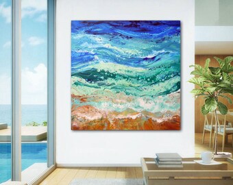 大きなモダンな抽象的な海の風景、海の波のモダンな現代的な