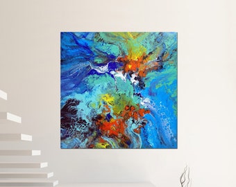 Abstract original colorful modern painting art one of a kind artwork canvas ready to hang