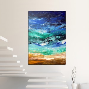 Abstrakte Seelandschaft, Ozean Meereswellen moderne zeitgenössische originale Malerei ein von einem freundlichen Kunstwerk