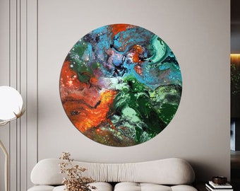 Colorful abstract round, largge modern painting original art wall decoration one of a kind artwork