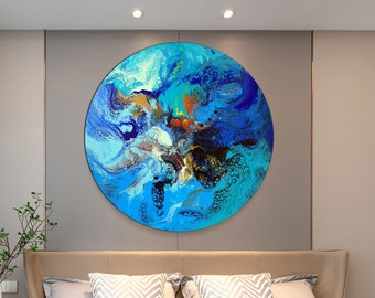 Large round modern abstract painting art 90 x  90 cm original modern wall decoration one of a kind artwork