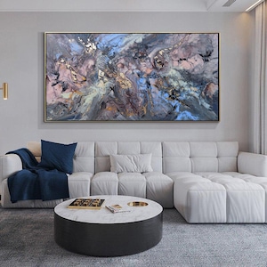 large abstract painting with gold leaf, one of a kind artwork, original modern art