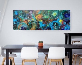 Horizontal abstract painting art modern interior wall decoration original artwork one of a kind artwork canvas ready to hang