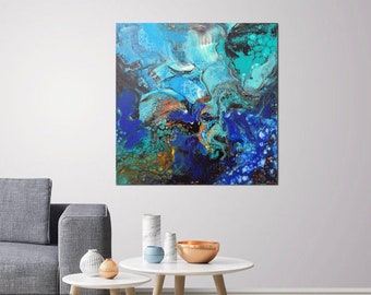 Abstract schilderij van zeegezicht, oceaanmuurkunst op canvas