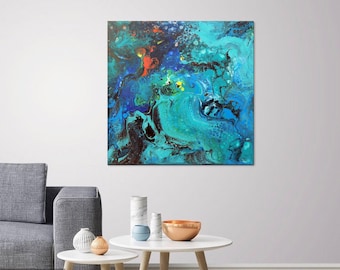 Abstract ocean seascape, wall art canvas, home decor original handmade paintings one of a kind artwork