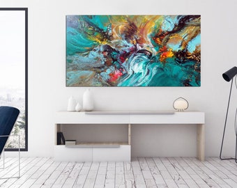 Large abstract original colorful painting art one of a kind artwork canvas ready to hang