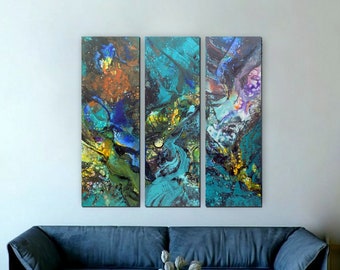 Large triptych abstract painting art three pieces set original artwork one of a kind artwork