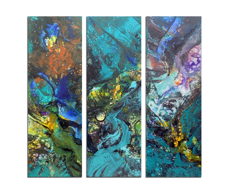 Large Triptych Abstract Painting Art Three Pieces Set Original Artwork ...