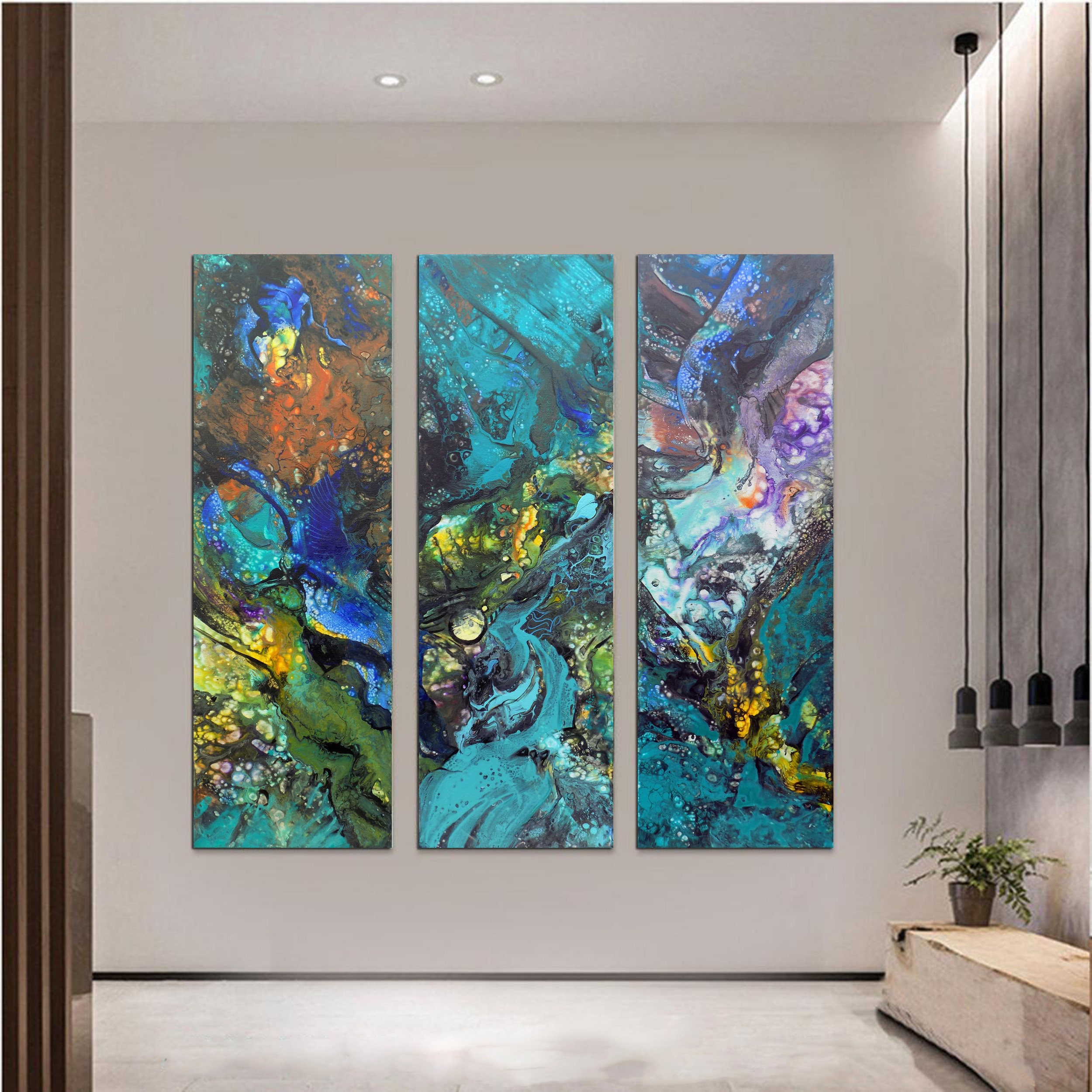Large Triptych Abstract Painting Art Three Pieces Set Original Artwork ...